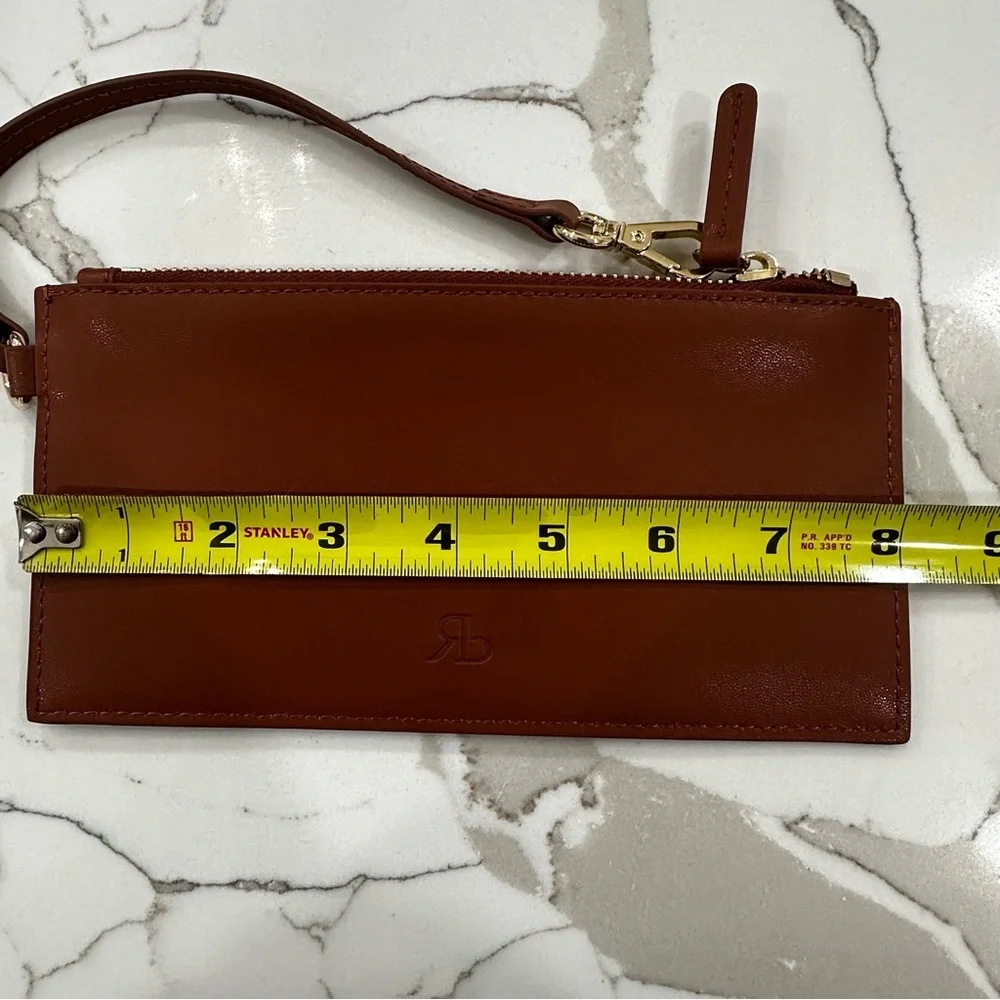 Rag & Bone Cognac Leather Slim Wristlet Pouch RB Logo - NWOT - Picture 5 of 10